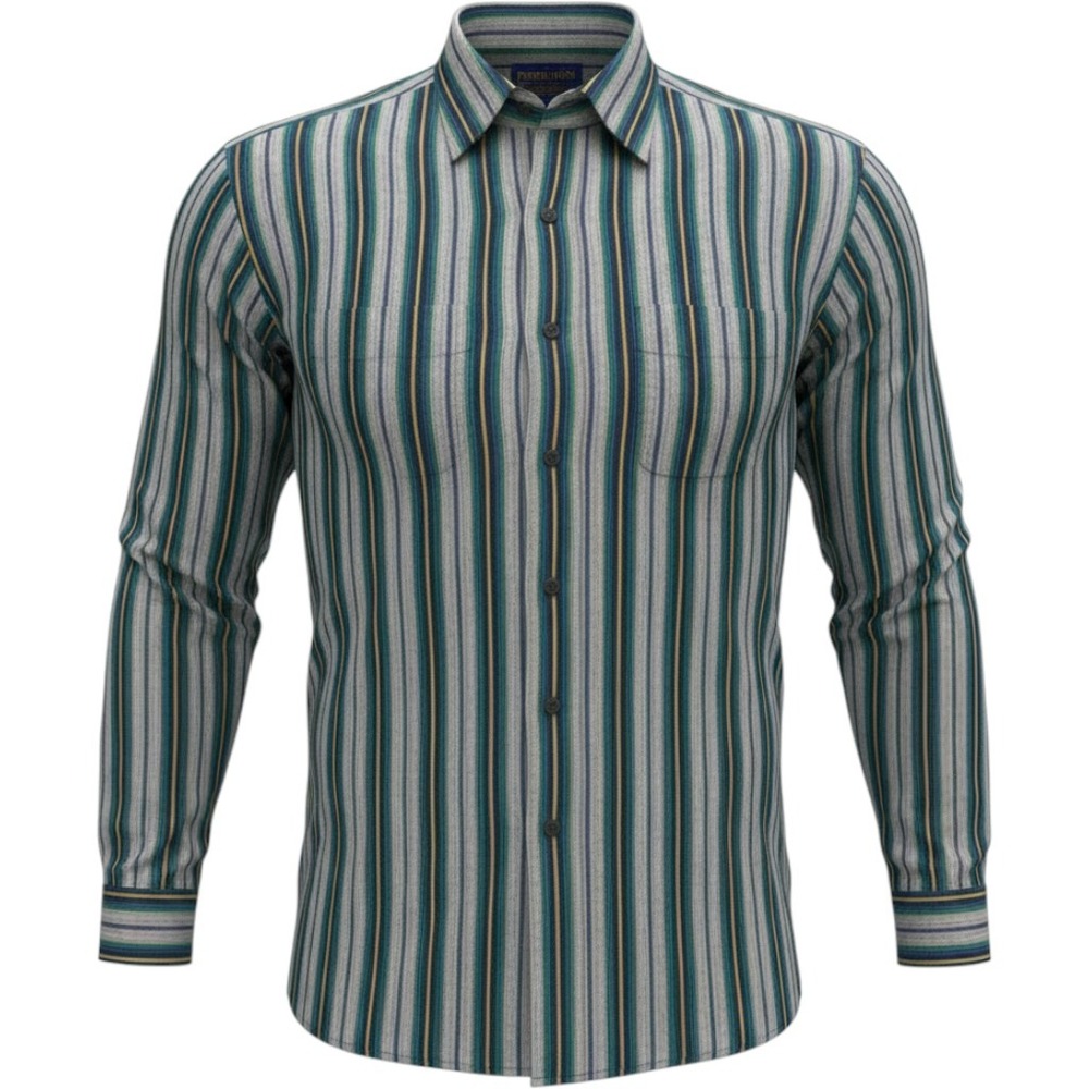 Pendleton Mens L Vertical Striped 100% Cotton 2-Pocket Button Down Camp Shirt
